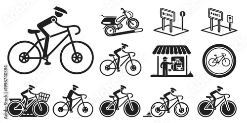 Quadro su tela Set of monochrome bicycle and traffic signage icons for cycling transportation w