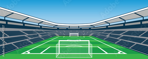 Football stadium illustration and goal post with a net. vector graphic for soccer sports events. 