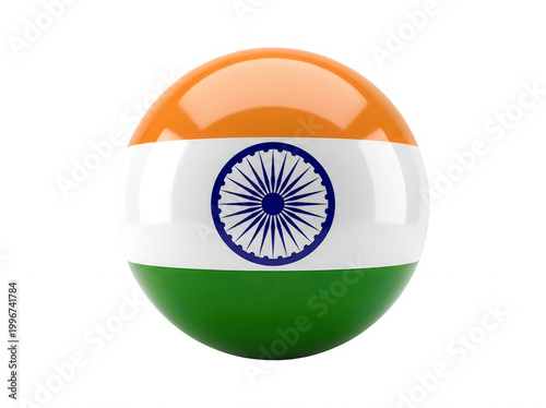 3d glossy sphere with indian flag, national symbol of india, round icon with flag of india, shiny button with indian flag isolated on transparent background