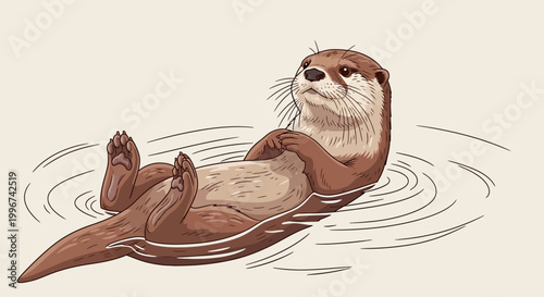 Otter floating on water surface calmly.