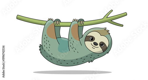 Cute Sloth Hanging Upside Down.