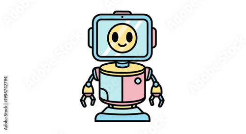 Robot with a smiling face screen.