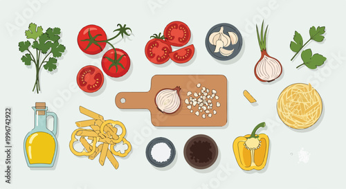 A colorful illustration of various ingredients for cooking