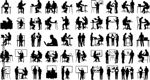 Set of teacher and student silhouette interactions, educational concept vector with children and adults in various learning scenes