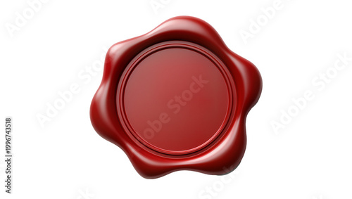 Konstfotografi Glossy red wax seal with embossed circle, isolated on transparent background