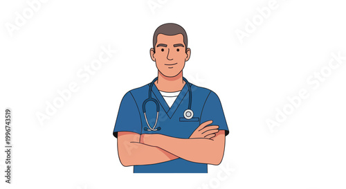 Medical professional, doctor, healthcare worker, stethoscope, blue scrubs