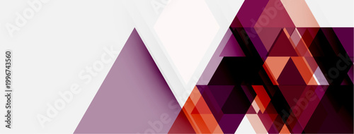 Abstract geometric design. Purple, orange hues dominate. Sharp angles, overlapping shapes create modern aesthetic. Minimalist composition.