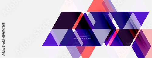 Abstract geometric shapes, purple hues dominate design. White space provides contrast, modern aesthetic. Minimalist composition.