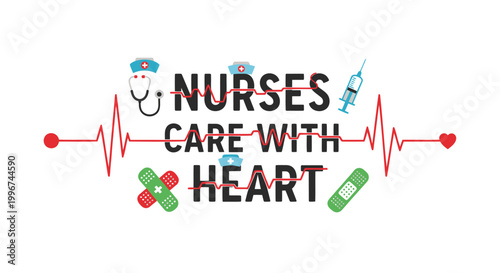 Nurse care symbols, heart health icons, medical vector graphics, nursing profession illustrations
