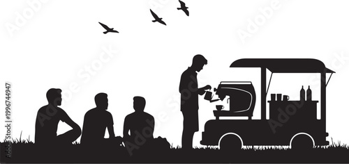 Golf cart, people, silhouette, outdoor scene, recreational vehicle, social gathering