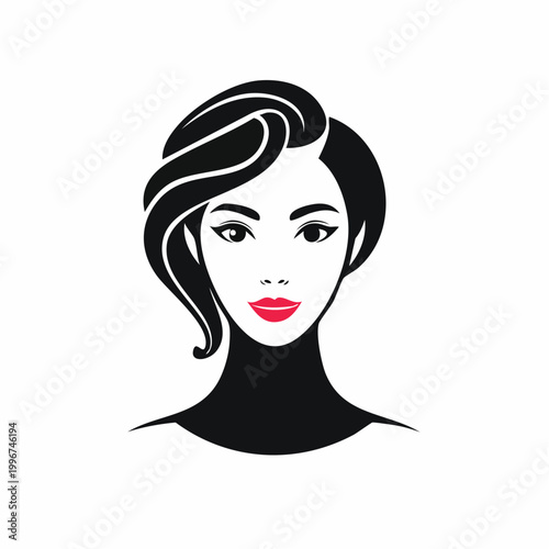 Stylized Portrait of a Woman with Red Lips and Bob Haircut