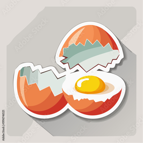 Cartoon illustration of a cracked boiled egg with yolk