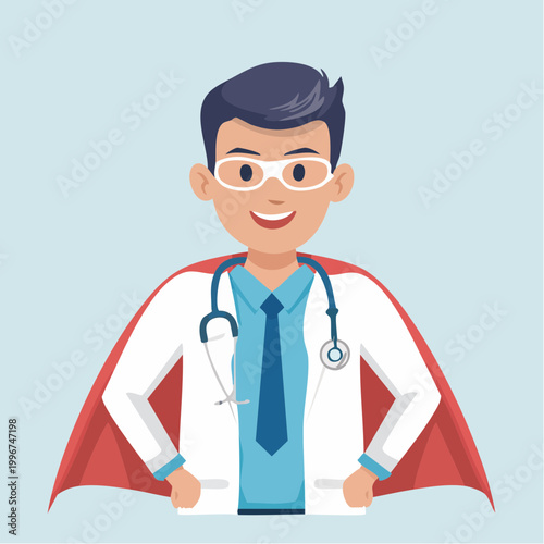 Superhero Doctor with Stethoscope and Cape