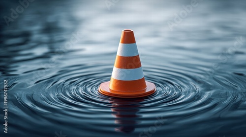 Traffic cone floating on water