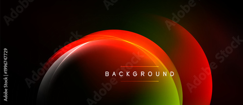 Abstract design features vibrant curves, gradients. Red, green hues dominate dark background. Text reads background. Modern, dynamic visual.