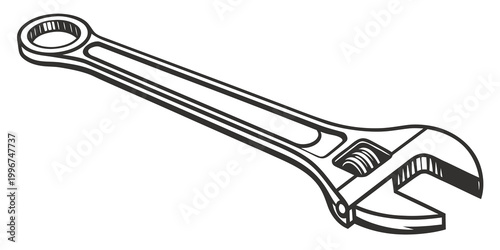 Cuadro en lienzo Adjustable wrench hand tool monochrome graphic with adjustable hardware maintena