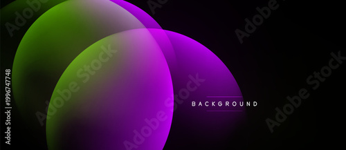 Abstract gradients overlap, creating vibrant visual effect. Dark background emphasizes colorful shapes, modern design element.