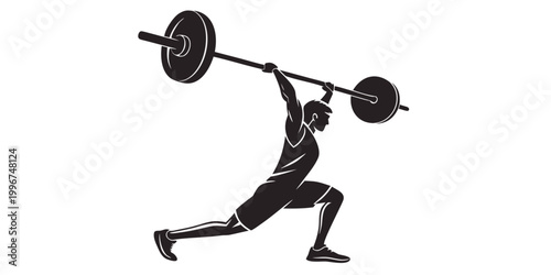 Tableau sur toile Silhouette illustration of an athlete performing a barbell snatch lift with weig