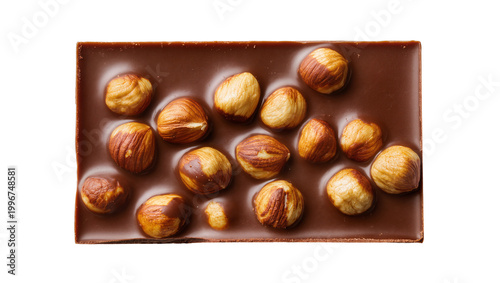 Photos Dark chocolate bar with whole hazelnuts embedded, isolated on transparent backgr