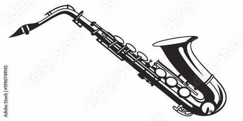 Konstfotografi Black and white silhouette vector illustration of an alto saxophone musical inst