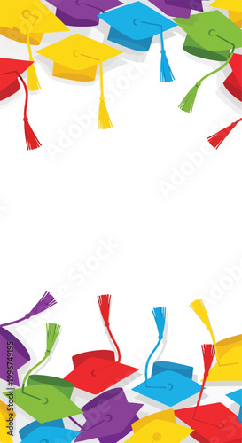 Colorful graduation caps on white