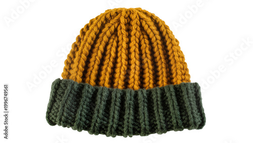 Schilderij op canvas Two-tone chunky knit beanie hat with ribbed texture, isolated on transparent bac