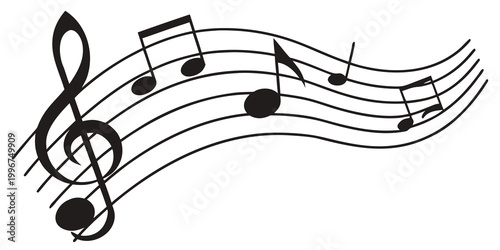Abstract musical notation featuring treble clef and notes on curved staff lines illustration composition auditory classical creative notation instrumental performance entertainment cultural