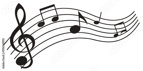 Elegant treble clef and musical notes arrangement on a wavy stave with illustration composition auditory classical creative notation instrumental performance entertainment cultural isolated