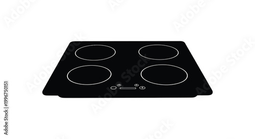 A black electric cooktop with four burners displayed as a dark silhouette