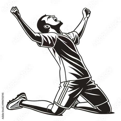 Victory, sports, triumph, athletic, illustration, black and white, vector, athlete, celebration