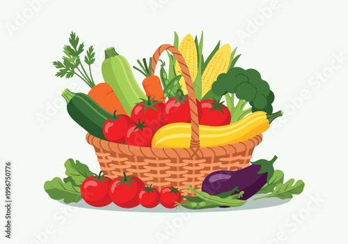 A colorful basket overflowing with fresh vegetables