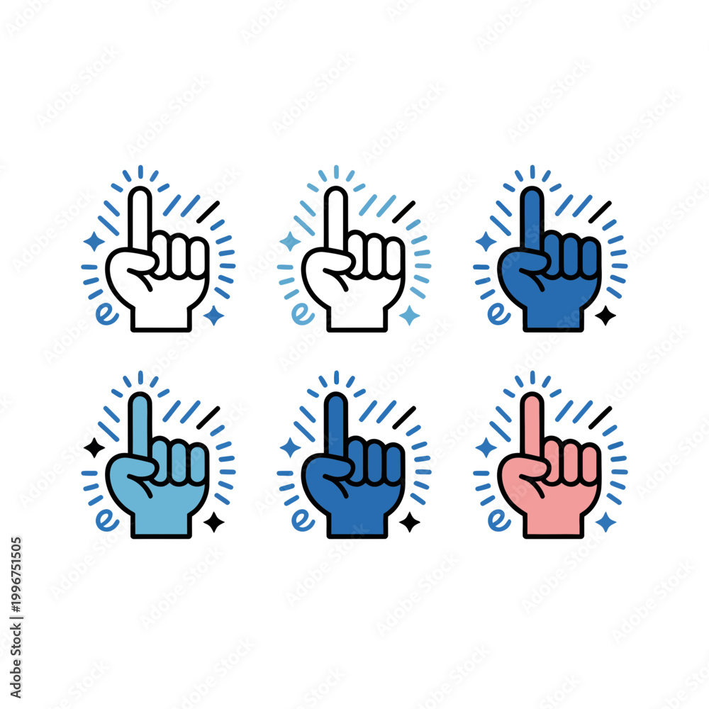 Obraz premium A hand icon set with pointing index fingers in various colors and styles
