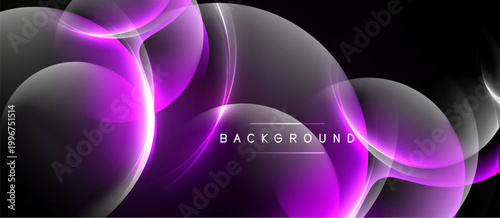 Abstract purple light shapes over black background. Smooth curves create dynamic visual effect. Modern design element.
