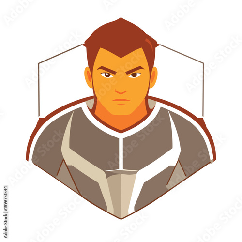 Illustration of a Determined Figure: A strong, determined individual is shown in a portrait, exuding confidence and resolve. Featuring a heroic character design, perfect for visual projects.