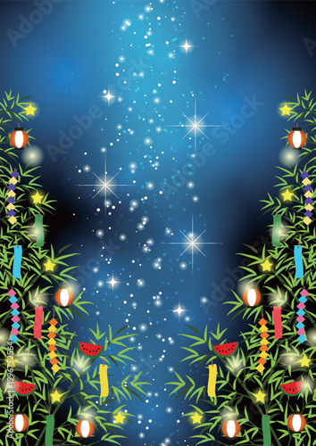 七夕背景、天の川、夜、暗い、縦