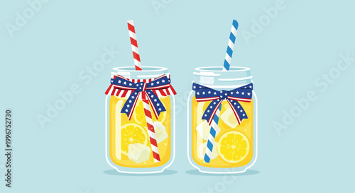 Two jars of lemonade with straws