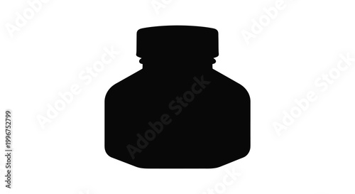 A stark black silhouette of a vintage bottle with a rounded cap silhouette
