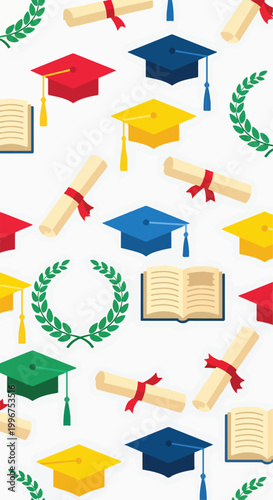 Colorful graduation icons on white