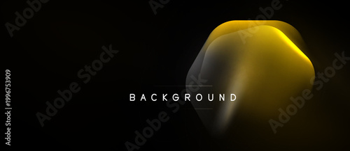 Dark backdrop features abstract golden shape. Smooth gradients create fluid, modern visual effect. Minimalist design emphasizes form, light.