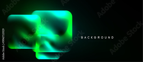 Abstract neon shapes over dark background. Vibrant green hues create dynamic visual effect. Modern design element for presentations.