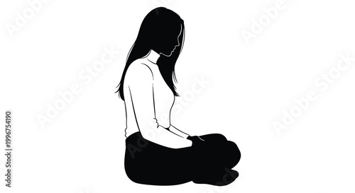 A contemplative woman seated in a meditative pose a striking silhouette