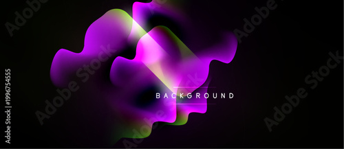 Abstract fluid shapes, vibrant colors blend against black backdrop. Modern design, dynamic composition, smooth gradients present.