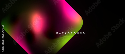 Vibrant abstract gradient. Pink, green hues blend into darkness. Modern design element, suitable for backgrounds, presentations.