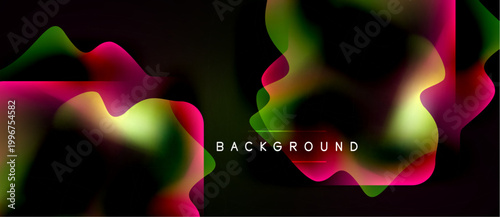 Abstract fluid shapes, vibrant colors blend. Dark background emphasizes flowing forms, modern design element.