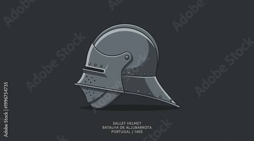 Gray medieval knight's helmet with visor and nose guard on dark background