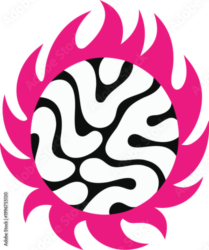 Minimalist Dragon Fruit Icon, Pitaya Fruit Logo with Pink Scales and Black Seeds