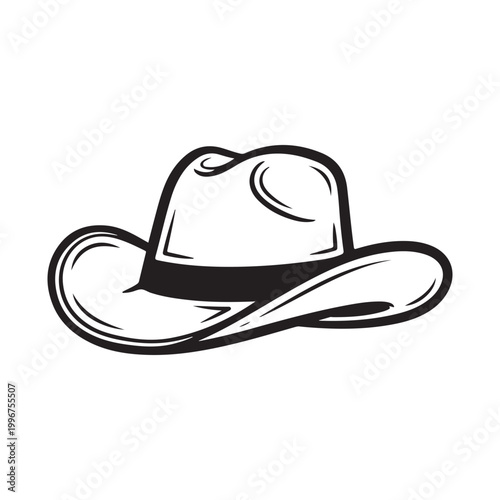 Black and white illustration of a classic cowboy hat