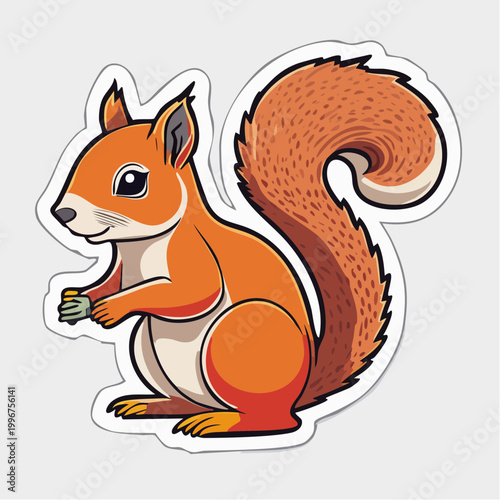 Cute cartoon squirrel holding a nut