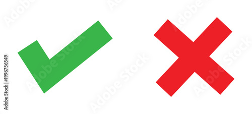 Checkmark cross symbols. Set of red cross and green check mark icons. Cross and tick symbols. Vote checkmark, cross icons, symbols set. Vector icons.