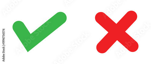 Checkmark cross symbols. Set of red X and green check mark icons. Cross and tick symbols. Vote checkmark, cross icons, symbols set. Vector icons.